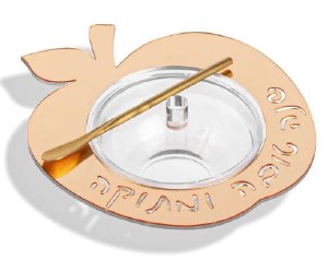 Picture of Lucite Honey Dish with Spoon Floating Apple Design Gold
